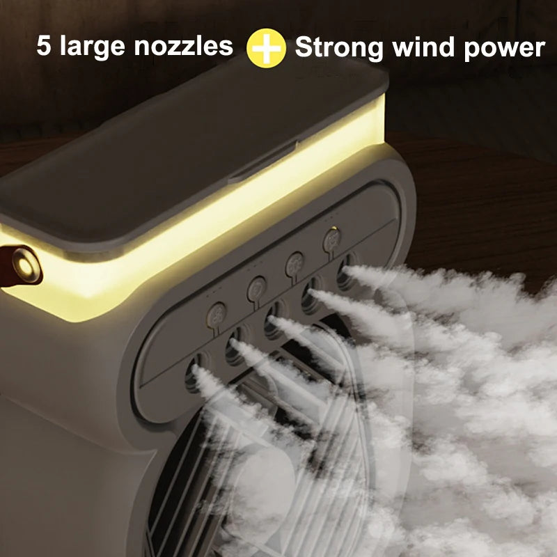 Portable 3 in 1 Fan Air Conditioner Mini Air Cooler LED Night Light Air Humidifier Spray Mist Fan Electric Fan for Office Home