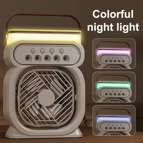 Portable 3 in 1 Fan Air Conditioner Mini Air Cooler LED Night Light Air Humidifier Spray Mist Fan Electric Fan for Office Home